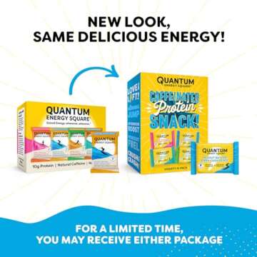 Quantum Energy Square - Energy Bar with Caffeine & 10g Protein, Healthy Snack On the Go - Vegan, Glu...