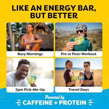 Quantum Energy Square - Energy Bar with Caffeine & 10g Protein, Healthy Snack On the Go - Vegan, Gluten-Free, Soy & Dairy-Free - Variety 8 Pack