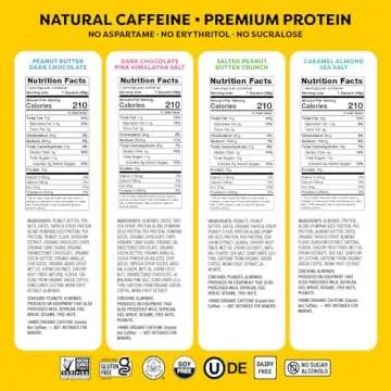 Quantum Energy Square - Energy Bar with Caffeine & 10g Protein, Healthy Snack On the Go - Vegan, Gluten-Free, Soy & Dairy-Free - Variety 8 Pack