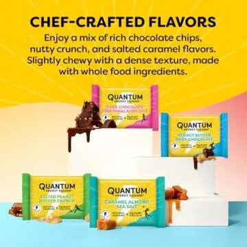 Quantum Energy Square - Energy Bar with Caffeine & 10g Protein, Healthy Snack On the Go - Vegan, Gluten-Free, Soy & Dairy-Free - Variety 8 Pack