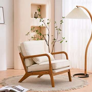 Karl home Accent Chairs Set of 2, Mid-Century Modern Chair with Pillow Upholstered Lounge Arm Chair with Solid Wood Frame & Soft Cushion for Living Room, Bedroom, Balcony, Beige