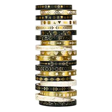 AEBORN Skinny Gold Foil Washi Tape - 20 Rolls Black Galaxy Washi Tape Set, Thin Washi Tape for Bulle...