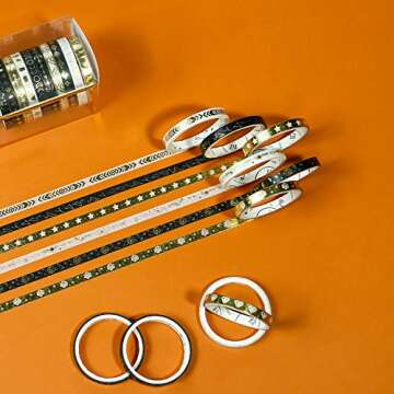 AEBORN Skinny Gold Foil Washi Tape - 20 Rolls Black Galaxy Washi Tape Set, Thin Washi Tape for Bullet Journal, Scrapbook, Planner, Gift Packaging, DIY Crafts