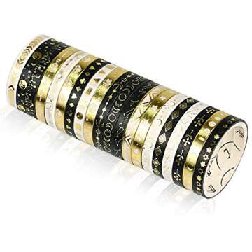 AEBORN Skinny Gold Foil Washi Tape - 20 Rolls Black Galaxy Washi Tape Set, Thin Washi Tape for Bullet Journal, Scrapbook, Planner, Gift Packaging, DIY Crafts