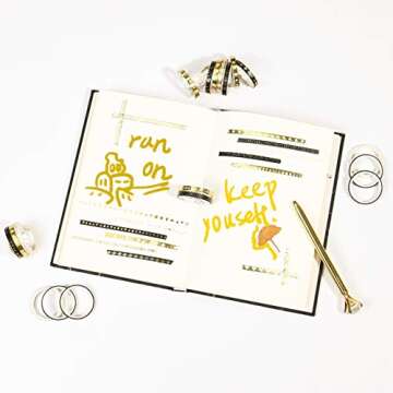 AEBORN Skinny Gold Foil Washi Tape - 20 Rolls Black Galaxy Washi Tape Set, Thin Washi Tape for Bullet Journal, Scrapbook, Planner, Gift Packaging, DIY Crafts