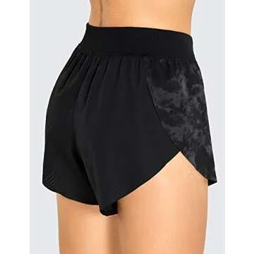 CRZ YOGA Women's Mid Rise Dolphin Running Shorts Quick Dry Lightweight Split Liner Breathable Athletic Workout Shorts - 4'' Tie Dye Smoke Ink Small