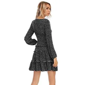 R.Vivimos Women's Autumn Long Sleeve Cotton Polka Dot Print Mini Dress