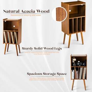 Wooden LP Record Player Stand - 3-Tier Vinyl LP Storage & Organizer