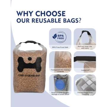 Durable 30-Cup Dog Food Storage Bag with Bowls