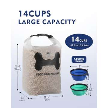 Durable 30-Cup Dog Food Storage Bag with Bowls