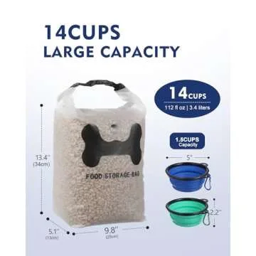 Durable 30-Cup Dog Food Storage Bag with Bowls