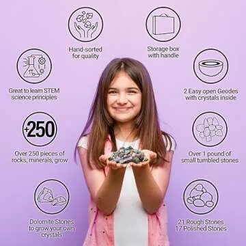 DANCING BEAR Rock, Mineral & Geodes Treasure Hunt Activity Kit (250 Pc Set) Real Shark Teeth Fossils, ID Sheet & Rock Book, STEM