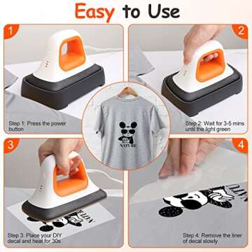 INFANT MOMENT Mini Heat Press Machine - (7"×3.8"), Heating Sublimation Transfer Projects for Tshirt Hats Bags Pillows Shoes Aprons,Features Insulated Safety Base, 3 Temperature Modes (Orange)