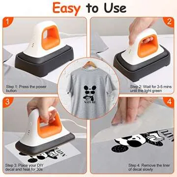 INFANT MOMENT Mini Heat Press Machine - (7"×3.8"), Heating Sublimation Transfer Projects for Tshirt Hats Bags Pillows Shoes Aprons,Features Insulated Safety Base, 3 Temperature Modes (Orange)