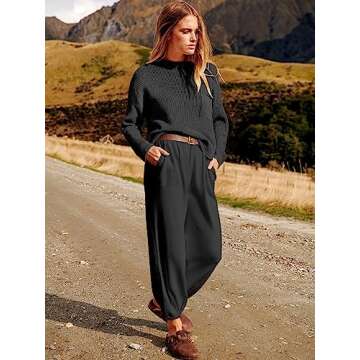 ANRABESS Women's Two Piece Outfits Long Sleeve Knit Top Fall Sweater Set Oversized Pants Tracksuit L...