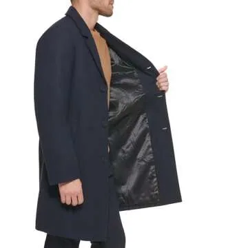 DKNY Men's Navy Wool Blend Notch Collar Coat