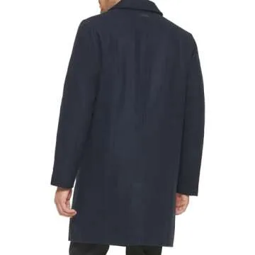 DKNY Men's Navy Wool Blend Notch Collar Coat