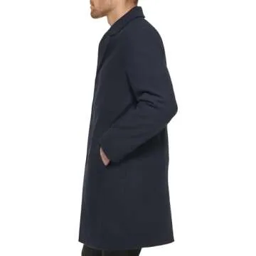 DKNY Men's Navy Wool Blend Notch Collar Coat