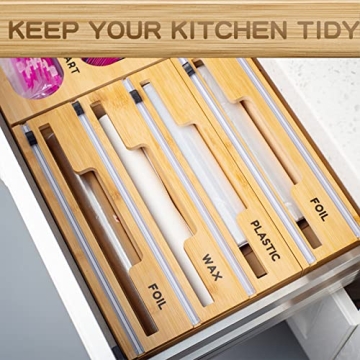 Bamboo Foil and Plastic Wrap Organizer for Kitchen