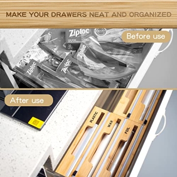 Bamboo Foil and Plastic Wrap Organizer for Kitchen