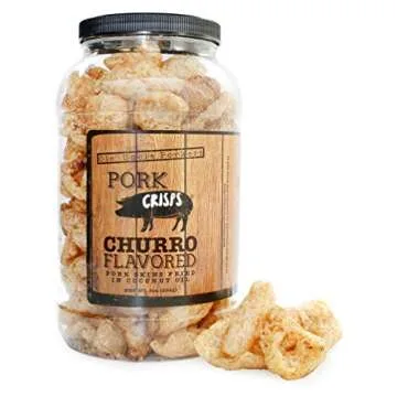 Keto-Friendly Churro Pork Rinds (Cinnamon Churro, 8 Ounces); Pork Crisps Fried in Coconut Oil, Zero Carb Snack