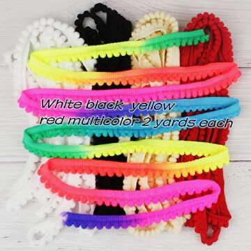 IDONGCAI Mini Pom Poms Trim Ribbon Pom Pom Ball Fringe Trim Tassel Sewing Trim for Home Curtain Clothes Pillow Decoration(Multicolor)