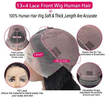 Lace Front Wigs Human Hair Straight 13x4 HD Lace Frontal Human Hair Wig Pre Plucked 180% Density Brazilian Virgin Human Hair Wigs with Baby Hair for Black Women Natural Color (22 Inch)