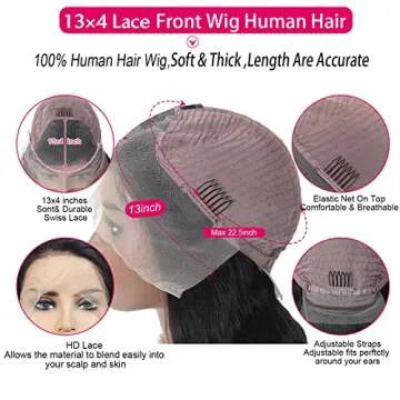 Lace Front Wigs Human Hair Straight 13x4 HD Lace Frontal Human Hair Wig Pre Plucked 180% Density Brazilian Virgin Human Hair Wigs with Baby Hair for Black Women Natural Color (22 Inch)