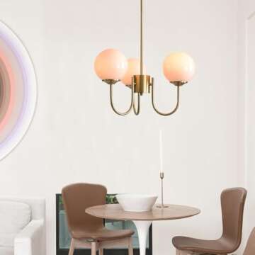 APLampara Mid Century Pink Bubble Chandelier, 3 Lights 16in Sputnik Chandeliers for Girls Room, Brass Gold Chandelier Hanging Light Fixture for Bedroom Nursery Room Dining Room Kitchen Island