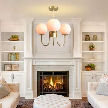 APLampara Mid Century Pink Bubble Chandelier, 3 Lights 16in Sputnik Chandeliers for Girls Room, Brass Gold Chandelier Hanging Light Fixture for Bedroom Nursery Room Dining Room Kitchen Island