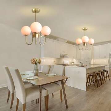 APLampara Mid Century Pink Bubble Chandelier, 3 Lights 16in Sputnik Chandeliers for Girls Room, Brass Gold Chandelier Hanging Light Fixture for Bedroom Nursery Room Dining Room Kitchen Island
