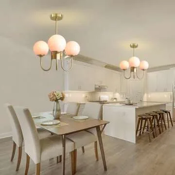 APLampara Mid Century Pink Bubble Chandelier, 3 Lights 16in Sputnik Chandeliers for Girls Room, Brass Gold Chandelier Hanging Light Fixture for Bedroom Nursery Room Dining Room Kitchen Island