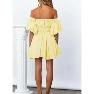 Dokotoo Yellow Off Shoulder Dress for Women 2025