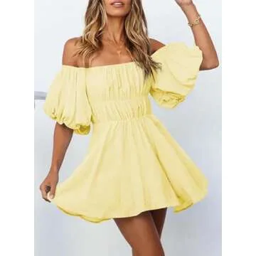 Dokotoo Yellow Off Shoulder Dress for Women 2025