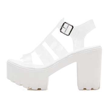 MACKIN J 625-1 Clear Sandals Chunky Heel Platform Wedge Sandals Transparent 7.5