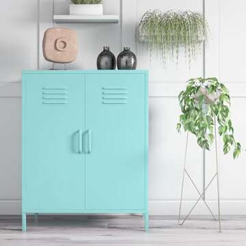 Novogratz Cache 2 Door Metal Locker Storage Cabinet in Mint - Stylish Storage Solution