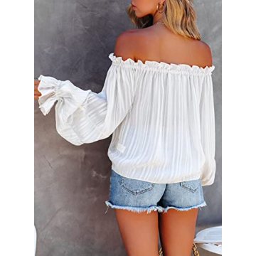 Asvivid Women's Trendy Off The Shoulder Chiffon Blouse