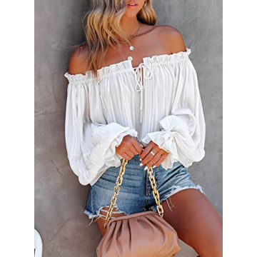 Asvivid Women's Trendy Off The Shoulder Chiffon Blouse