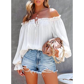 Asvivid Women's Trendy Off The Shoulder Chiffon Blouse