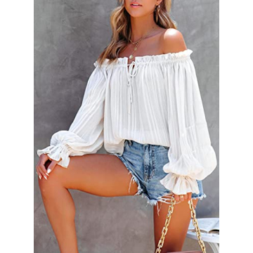 Asvivid Women's Trendy Off The Shoulder Chiffon Blouse