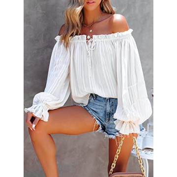 Asvivid Women's Trendy Off The Shoulder Chiffon Blouse