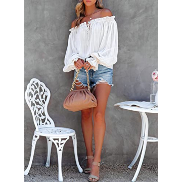 Asvivid Women's Trendy Off The Shoulder Chiffon Blouse