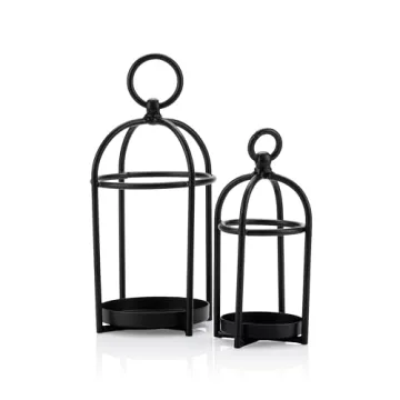 Craftsman Road Candle Lantern Décor, Set of 2 Antique Style Decorative Lanterns, Black Metal Rustic...