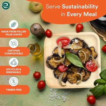 ECO SOUL 100 Count Square Palm Leaf Plates of 6 Inch - Disposable, Eco-Friendly, Biodegradable Bambo...