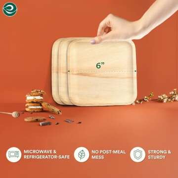 ECO SOUL 100 Count Square Palm Leaf Plates of 6 Inch - Disposable, Eco-Friendly, Biodegradable Bamboo Plates - Perfect for Parties, Catering, Weddings & Large Events