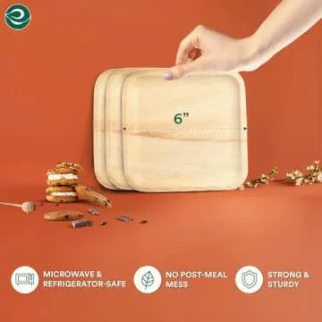 ECO SOUL 100 Count Square Palm Leaf Plates of 6 Inch - Disposable, Eco-Friendly, Biodegradable Bamboo Plates - Perfect for Parties, Catering, Weddings & Large Events