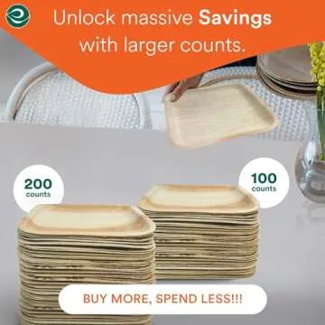 ECO SOUL 100 Count Square Palm Leaf Plates of 6 Inch - Disposable, Eco-Friendly, Biodegradable Bamboo Plates - Perfect for Parties, Catering, Weddings & Large Events