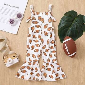 Chloefairy Toddler Baby Girl Football Outfit Bell-Bottom Jumpsuit Romper Bibs Overalls Playsuit Susp...