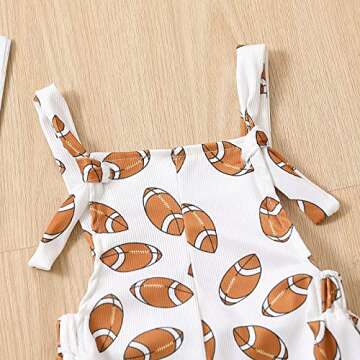 Chloefairy Toddler Baby Girl Football Outfit Bell-Bottom Jumpsuit Romper Bibs Overalls Playsuit Suspender Flare Pants Outfit (White, 6-12 Months)