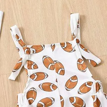 Chloefairy Toddler Baby Girl Football Outfit Bell-Bottom Jumpsuit Romper Bibs Overalls Playsuit Suspender Flare Pants Outfit (White, 6-12 Months)